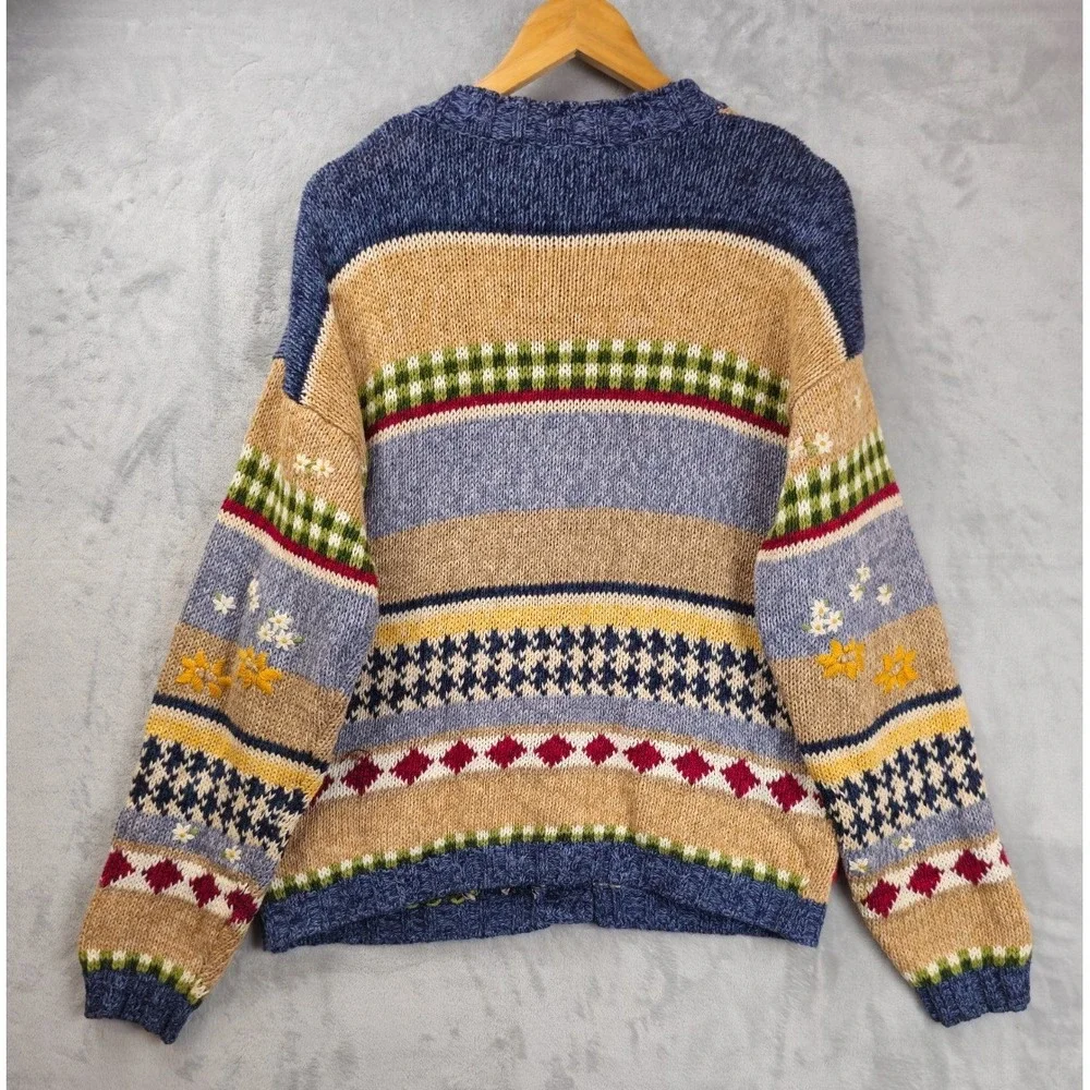 Bon Worth Chunky Sweater Large Cardigan Artsy Farm Barn Chicken Cottagecore - Picture 5 of 5